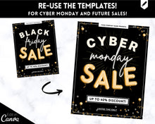 Load image into Gallery viewer, BLACK FRIDAY Sale, Social Media Marketing BUNDLE | Flyer Template, Instagram Post &amp; Story, Facebook, Editable Business Branding, Cyber Monday | Gold
