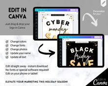 Load image into Gallery viewer, BLACK FRIDAY Sale, Social Media Marketing BUNDLE | Flyer Template, Instagram Post &amp; Story, Facebook, Editable Business Branding, Cyber Monday | Gold
