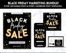 Load image into Gallery viewer, BLACK FRIDAY Sale, Social Media Marketing BUNDLE | Flyer Template, Instagram Post &amp; Story, Facebook, Editable Business Branding, Cyber Monday | Gold
