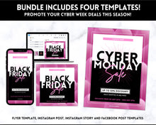 Load image into Gallery viewer, BLACK FRIDAY Sale, Social Media Marketing BUNDLE | Flyer Template, Instagram Post &amp; Story, Facebook, Editable Business Branding, Cyber Monday | Pink
