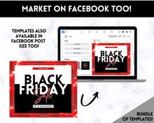 Load image into Gallery viewer, BLACK FRIDAY Sale, Social Media Marketing BUNDLE | Flyer Template, Instagram Post &amp; Story, Facebook, Editable Business Branding, Cyber Monday | Red
