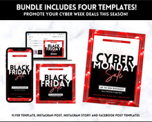 Load image into Gallery viewer, BLACK FRIDAY Sale, Social Media Marketing BUNDLE | Flyer Template, Instagram Post &amp; Story, Facebook, Editable Business Branding, Cyber Monday | Red
