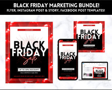 Load image into Gallery viewer, BLACK FRIDAY Sale, Social Media Marketing BUNDLE | Flyer Template, Instagram Post &amp; Story, Facebook, Editable Business Branding, Cyber Monday | Red
