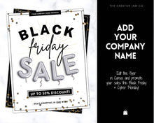 Load image into Gallery viewer, BLACK FRIDAY Sale, Social Media Marketing BUNDLE | Flyer Template, Instagram Post &amp; Story, Facebook, Editable Business Branding, Cyber Monday | Silver
