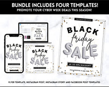 Load image into Gallery viewer, BLACK FRIDAY Sale, Social Media Marketing BUNDLE | Flyer Template, Instagram Post &amp; Story, Facebook, Editable Business Branding, Cyber Monday | Silver
