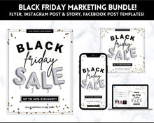 Load image into Gallery viewer, BLACK FRIDAY Sale, Social Media Marketing BUNDLE | Flyer Template, Instagram Post &amp; Story, Facebook, Editable Business Branding, Cyber Monday | Silver
