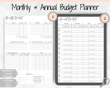Load image into Gallery viewer, BUDGET PLANNER Template Printable, Budget Tracker with Expense, Savings, Debt Tracker. Finance Financial Planner, Monthly Budget Kit, Bills
