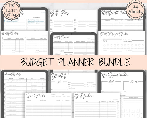 BUDGET PLANNER Template Printable, Budget Tracker with Expense, Savings, Debt Tracker. Finance Financial Planner, Monthly Budget Kit, Bills