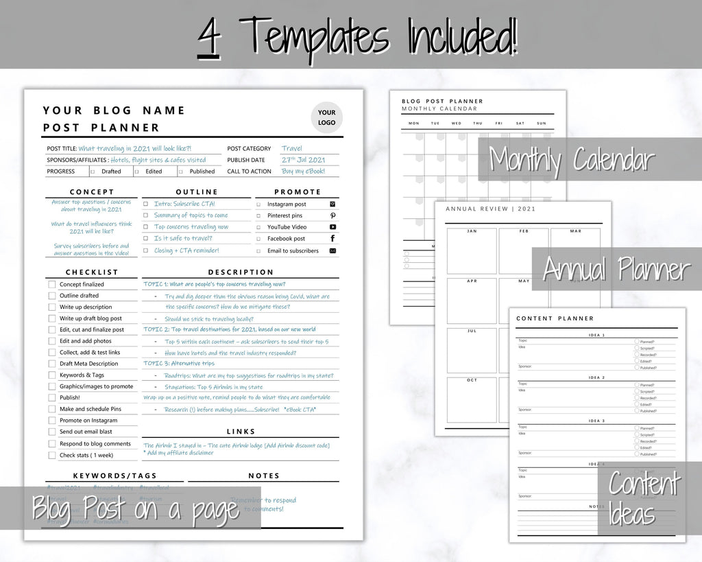 Blog Post Planner Templates | Editable Bundles for Bloggers & Creators