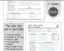 Load image into Gallery viewer, Blog Post Planner Templates! EDITABLE Blogger Bundle! Blog Planner, Content Strategy, Blogging Kit, Content Creator, Social Media
