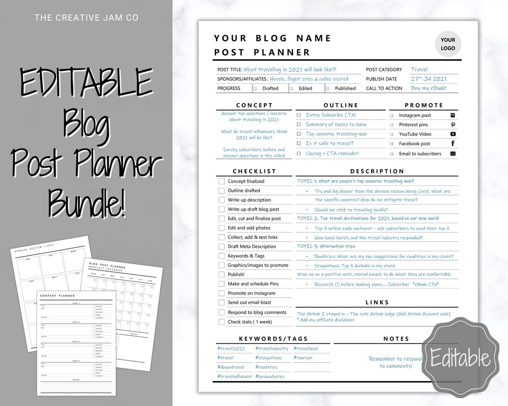 Blog Post Planner Templates | Editable Bundles for Bloggers & Creators