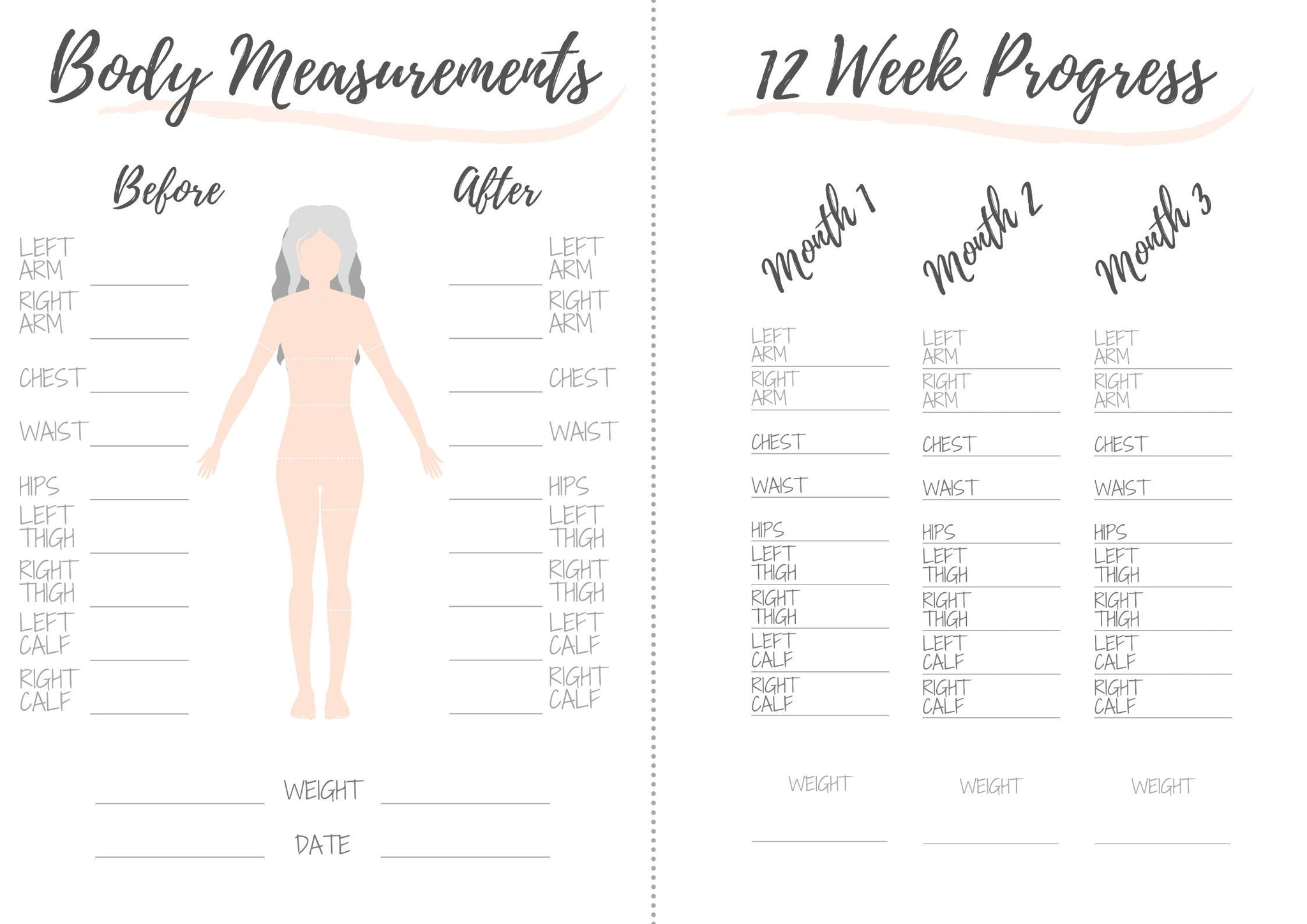 Before And After Body Measurement Chart Printable
