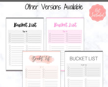 Load image into Gallery viewer, Bucket List Printable! 3 Templates Included! Top 100 things to do, Wish List Tracker, Holiday, Travel, New Year, Goal Planner, To Do List | Mono
