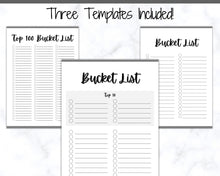 Load image into Gallery viewer, Bucket List Printable! 3 Templates Included! Top 100 things to do, Wish List Tracker, Holiday, Travel, New Year, Goal Planner, To Do List | Multi Color
