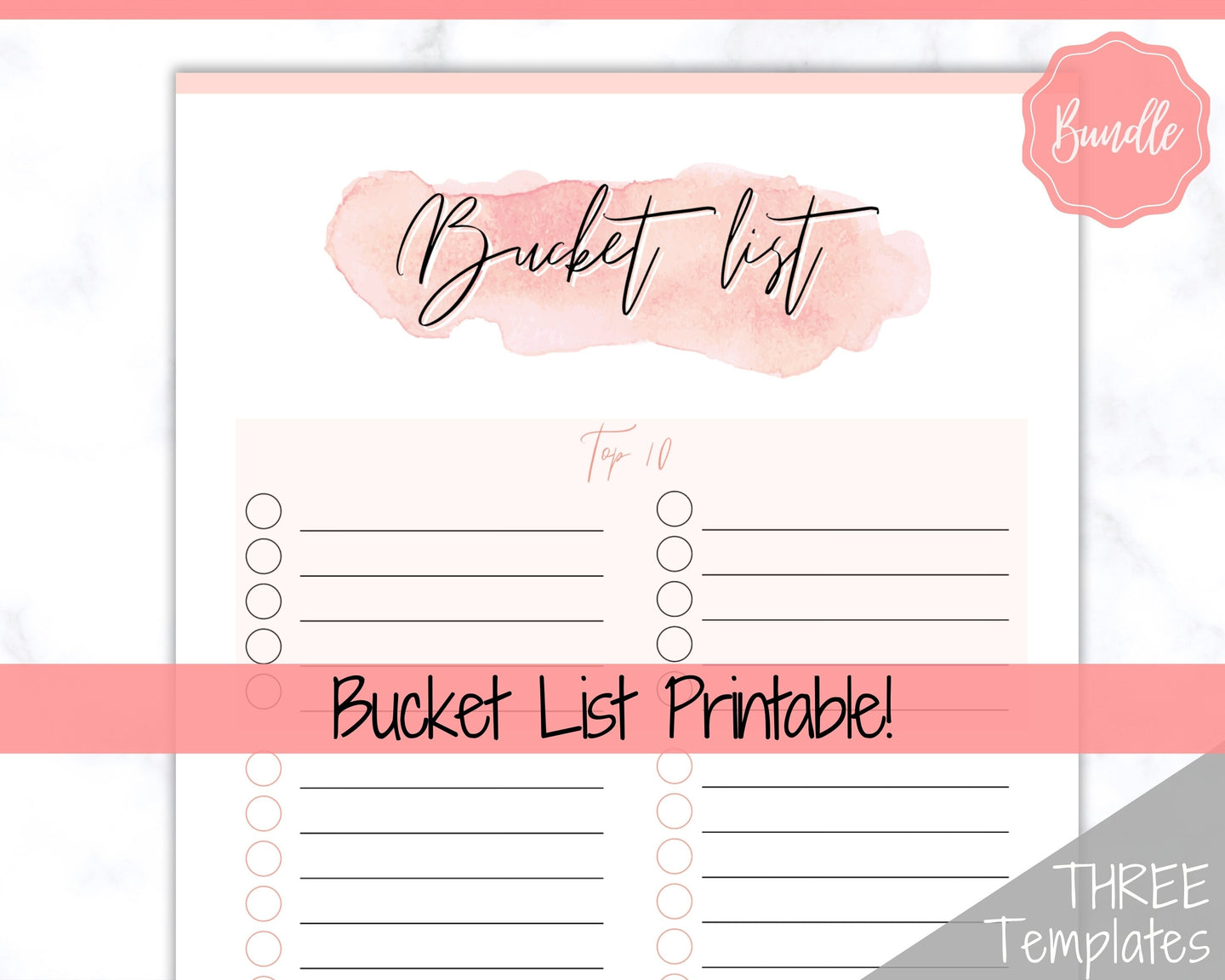 Bucket List Printable! 3 Templates Included! Top 100 things to do, Wish List Tracker, Holiday, Travel, New Year, Goal Planner, To Do List | Watercolor