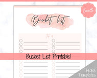 Bucket List Printable! 3 Templates Included! Top 100 things to do, Wish List Tracker, Holiday, Travel, New Year, Goal Planner, To Do List | Watercolor