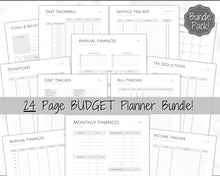 Load image into Gallery viewer, Budget Planner BUNDLE! Finance Planner Templates, Financial Savings Tracker Printable Binder, Monthly Debt, Bill, Spending, Expenses Tracker | Mono
