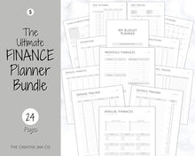Load image into Gallery viewer, Budget Planner BUNDLE! Finance Planner Templates, Financial Savings Tracker Printable Binder, Monthly Debt, Bill, Spending, Expenses Tracker | Mono
