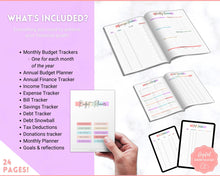 Load image into Gallery viewer, Budget Planner BUNDLE! Finance Planner Templates, Financial Savings Tracker Printable Binder, Monthly Debt, Bill, Spending, Expenses Tracker | Pastel Rainbow
