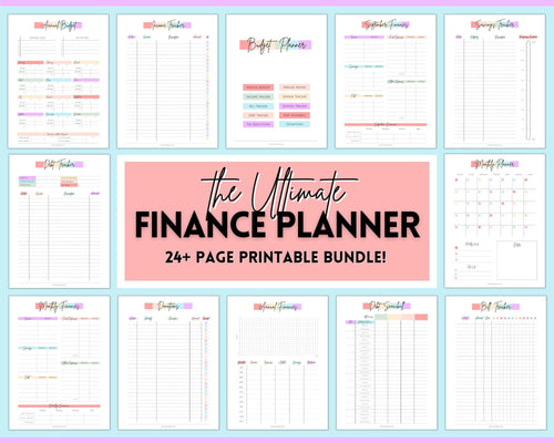 Budget Planner BUNDLE! Finance Planner Templates, Financial Savings Tracker Printable Binder, Monthly Debt, Bill, Spending, Expenses Tracker | Pastel Rainbow