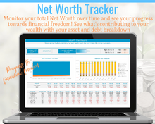 Load image into Gallery viewer, Budget Planner Spreadsheet. Excel Budget Template with Debt Snowball Calculator. Net Worth Tracker &amp; Expenses. Dave Ramsey Financial planner | Blue

