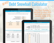 Load image into Gallery viewer, Budget Planner Spreadsheet. Excel Budget Template with Debt Snowball Calculator. Net Worth Tracker &amp; Expenses. Dave Ramsey Financial planner | Blue
