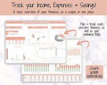 Load image into Gallery viewer, Budget Planner for Couples | Google Sheets Budget Spreadsheet, Monthly Budget Template, Automated Paycheck Financial Planner, Expenses Binder
