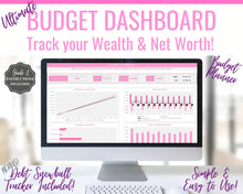 Load image into Gallery viewer, Budget Spreadsheet, Excel Budget Template + Dave Ramsey Debt Snowball Calculator. Net Worth Tracker &amp; Expenses. Financial Budget Planner | Pink
