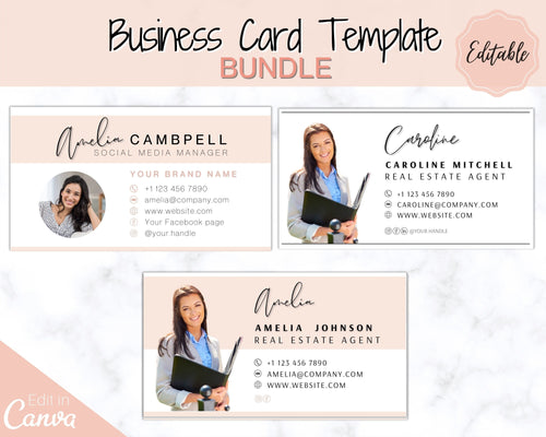 Business Card Template BUNDLE. Logo & photo! Editable Canva Design. Minimalist, Modern, Realtor Marketing, Real Estate, Realty Professional