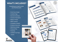 Load image into Gallery viewer, Business Plan Template, Small Business Planner Proposal, Start Up Workbook, Business Plan Analysis, Canva, Word, Side Hustle, EDITABLE Plan - NAVY
