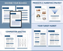 Load image into Gallery viewer, Business Plan Template, Small Business Planner Proposal, Start Up Workbook, Business Plan Analysis, Canva, Word, Side Hustle, EDITABLE Plan - NAVY
