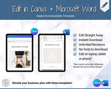 Load image into Gallery viewer, Business Plan Template, Small Business Planner Proposal, Start Up Workbook, Business Plan Analysis, Canva, Word, Side Hustle, EDITABLE Plan - NAVY
