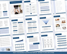 Load image into Gallery viewer, Business Plan Template, Small Business Planner Proposal, Start Up Workbook, Business Plan Analysis, Canva, Word, Side Hustle, EDITABLE Plan - NAVY
