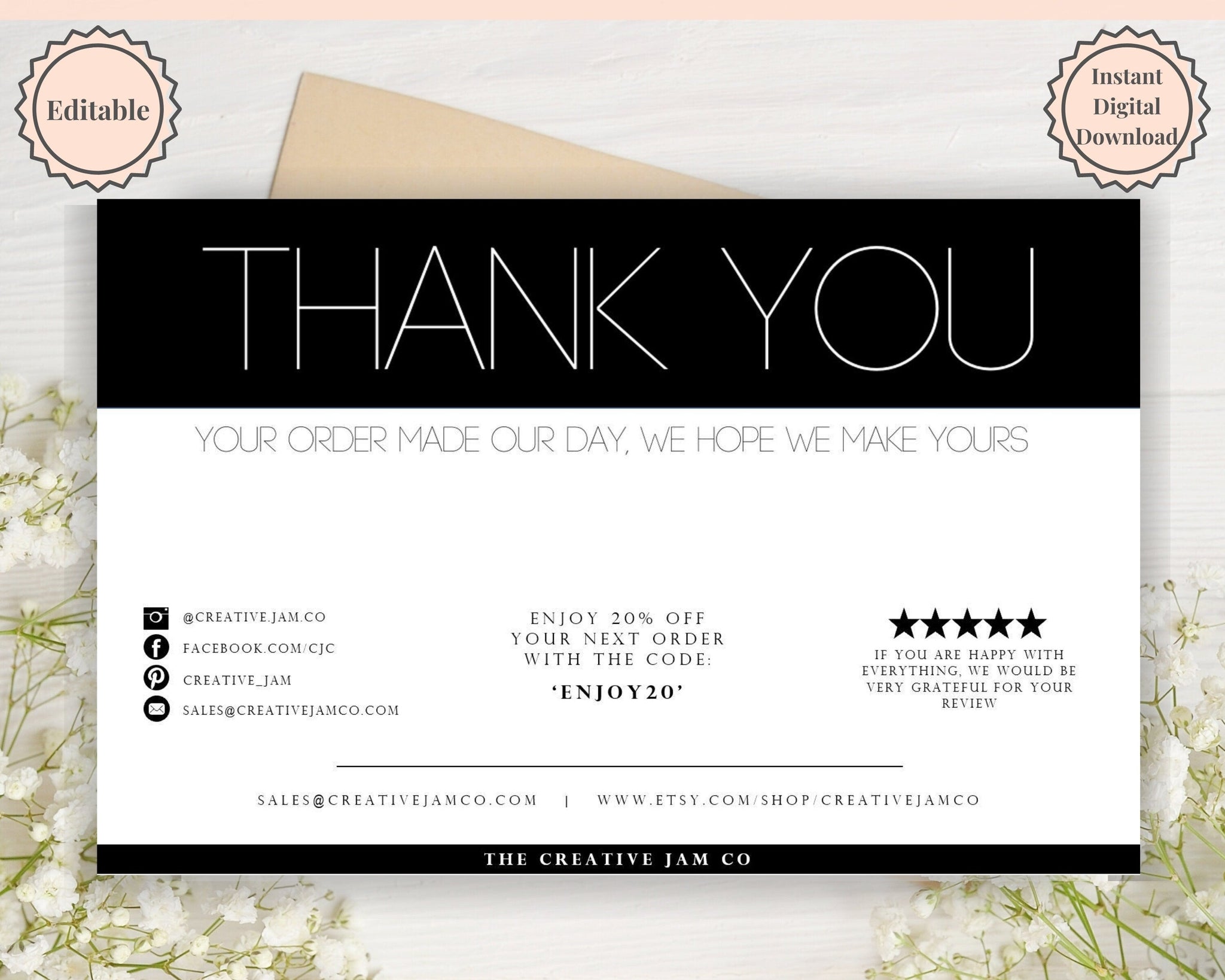 Business Thank You For Your Order Insert Card Template | Modern Bundle