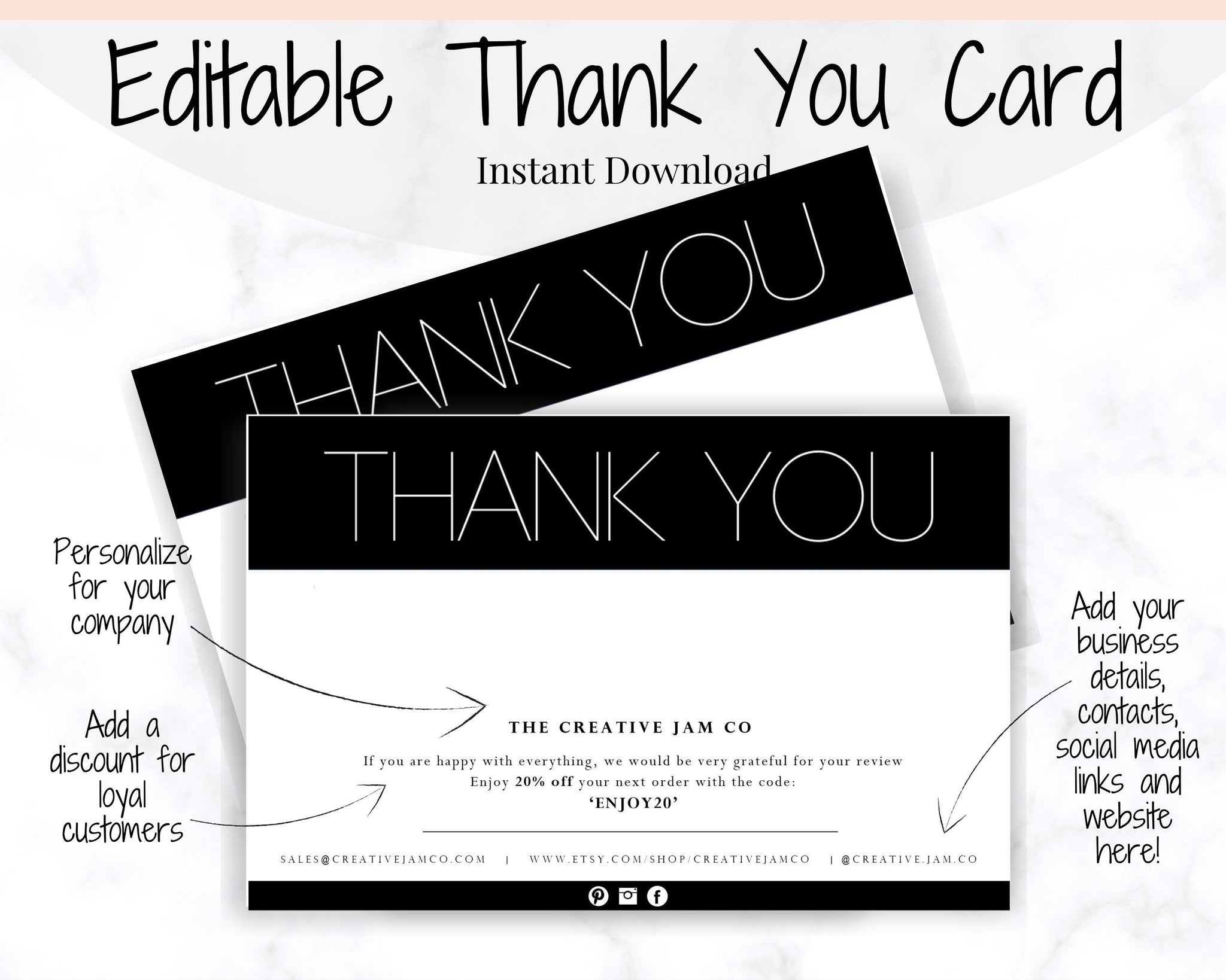 Business Thank You For Your Order Insert Card Template | Modern Bundle