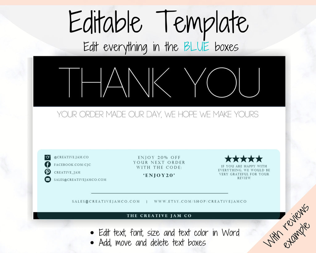 Business Thank You For Your Order Insert Card Template | Modern Bundle