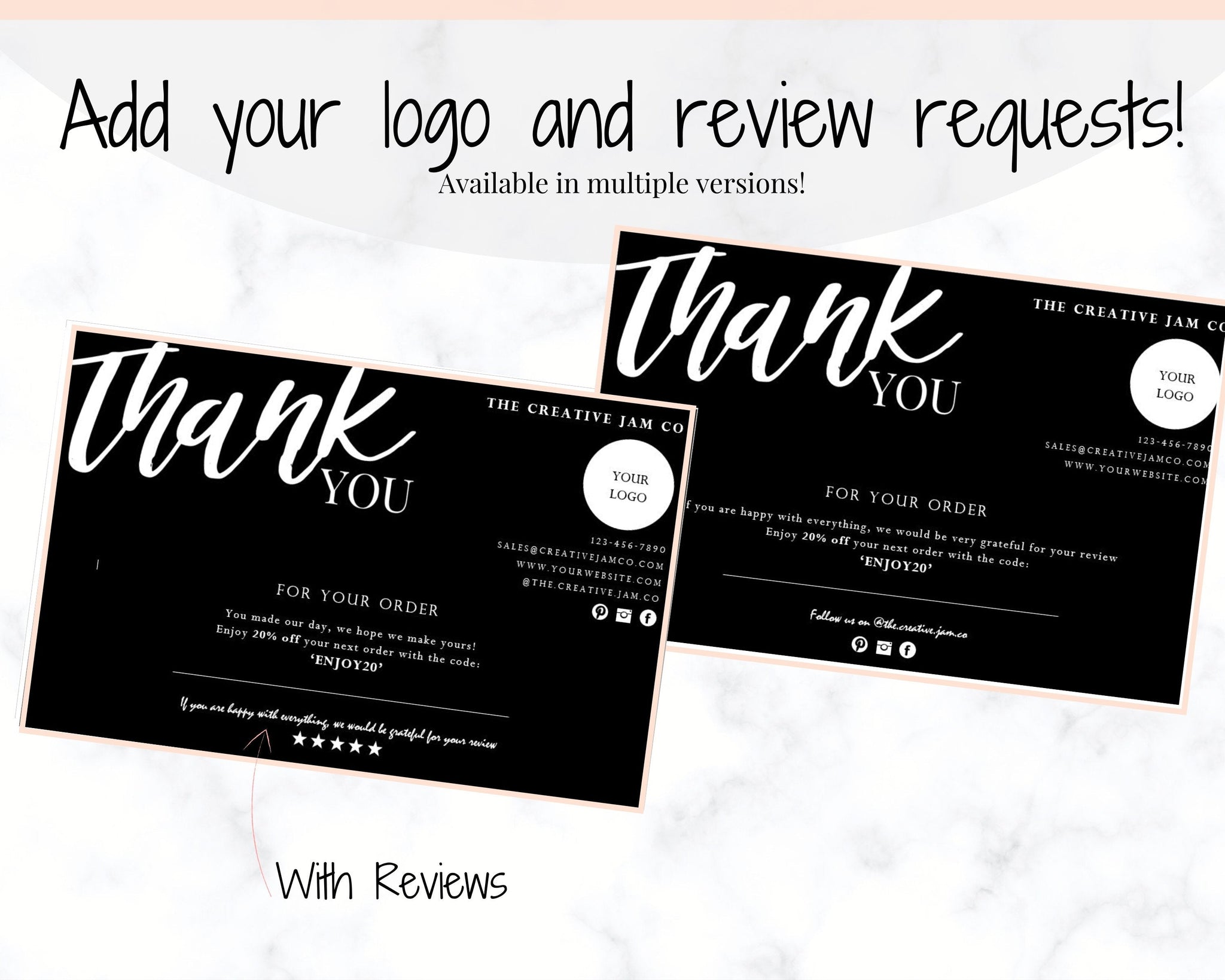 Business Thank You For Your Order Insert Card Template | Black & White