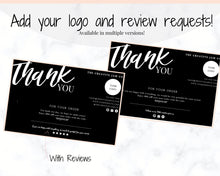 Load image into Gallery viewer, Business Thank You For Your Order Insert Card Template. EDITABLE Parcel Insert, Etsy Order, Small Online Business Purchase | Black &amp; White
