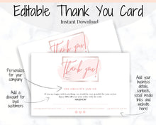 Load image into Gallery viewer, Business Thank You For Your Order Insert Card Template. EDITABLE Parcel Insert, Etsy Order, Small Online Business Purchase | Pink Watercolor Style 1
