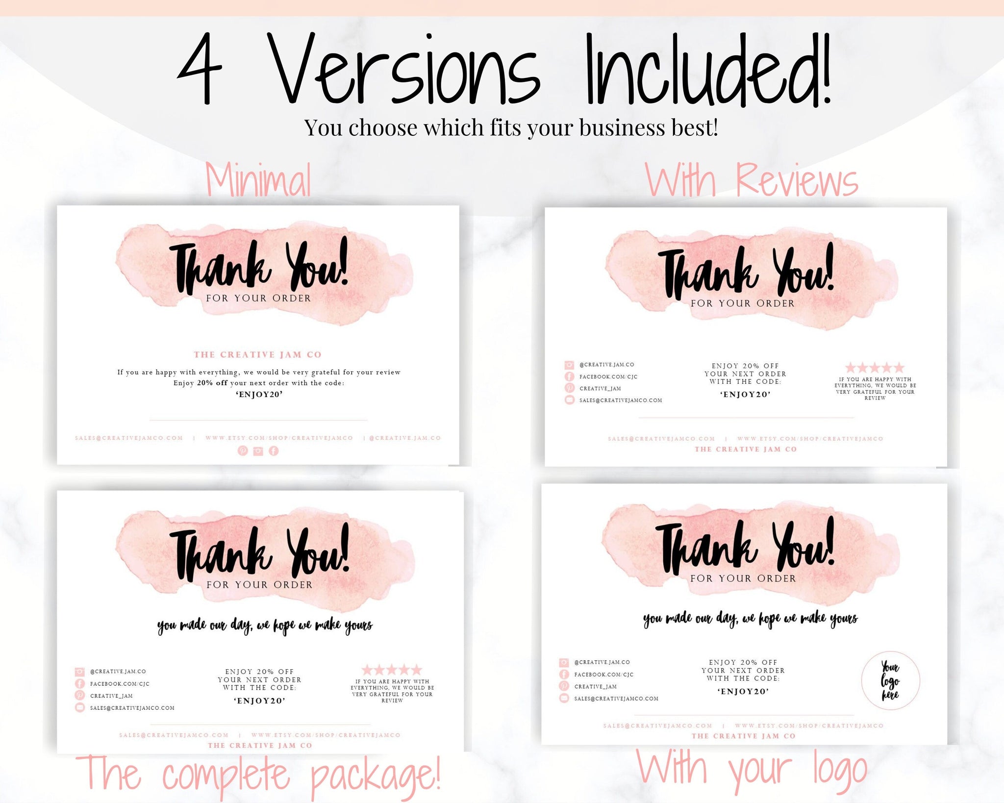 Business Thank You For Your Order Insert Card Template | Watercolor