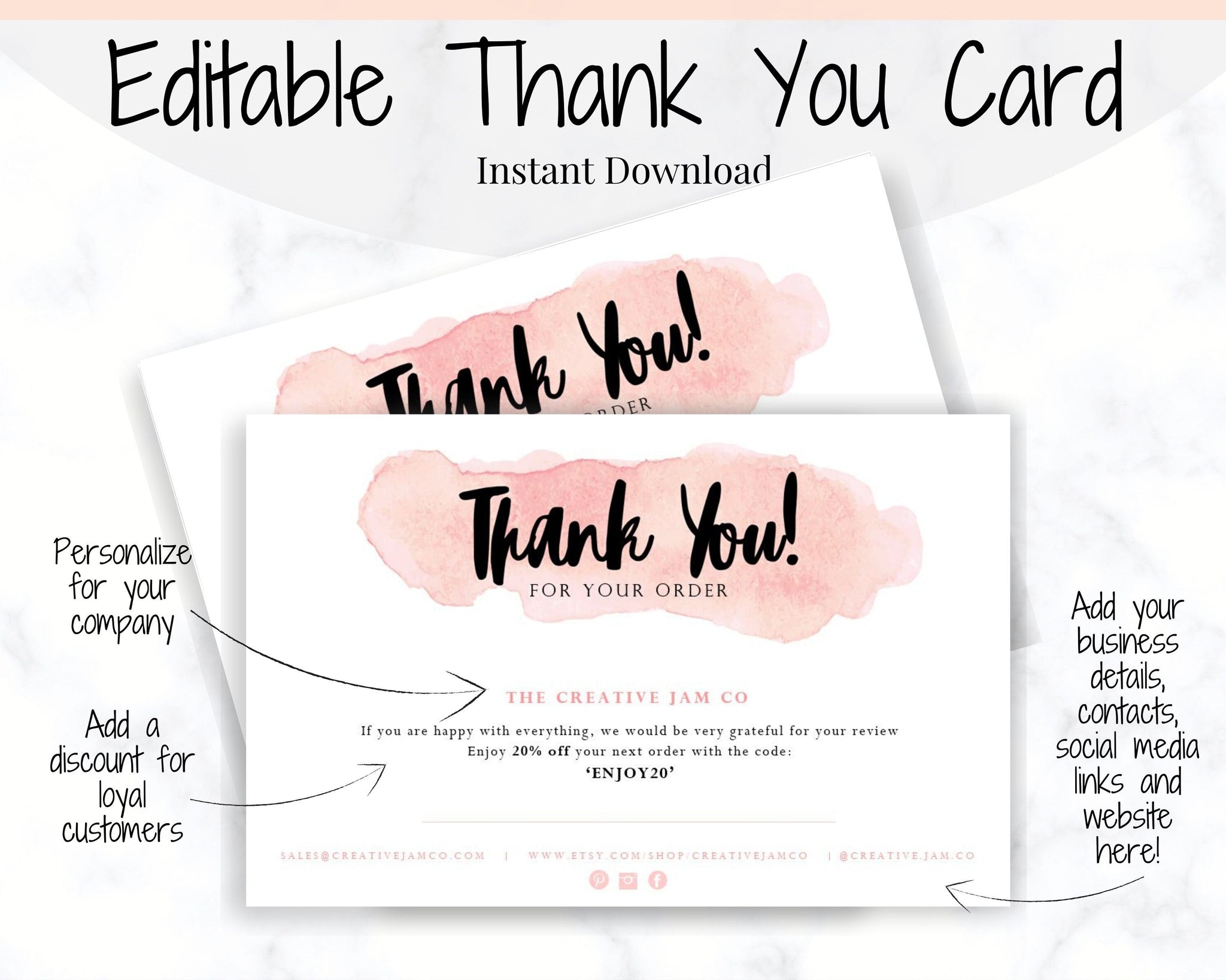 Business Thank You For Your Order Insert Card Template | Watercolor