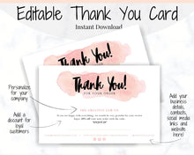 Load image into Gallery viewer, Business Thank You For Your Order Insert Card Template. EDITABLE Parcel Insert, Etsy Order, Small Online Business Purchase | Pink Watercolor Style 2
