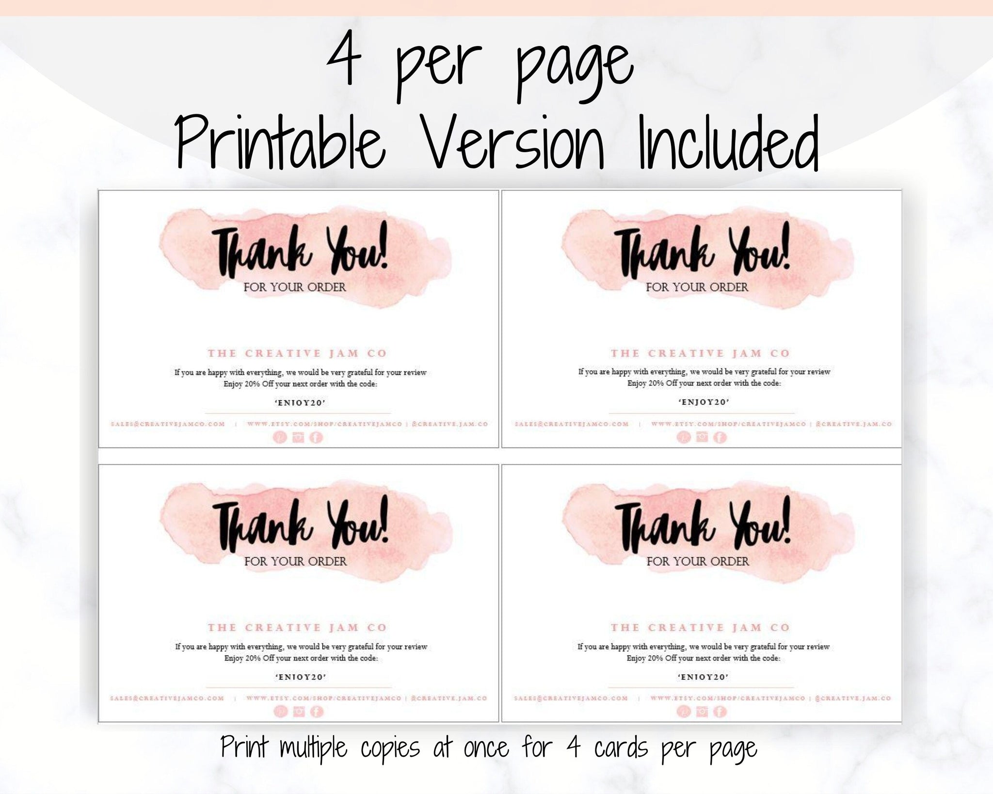 Business Thank You For Your Order Insert Card Template | Watercolor