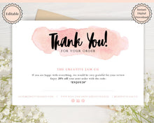 Load image into Gallery viewer, Business Thank You For Your Order Insert Card Template. EDITABLE Parcel Insert, Etsy Order, Small Online Business Purchase | Pink Watercolor Style 2
