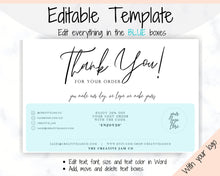 Load image into Gallery viewer, Business Thank You For Your Order Insert Card Template. EDITABLE Parcel Insert, Etsy Order, Small Online Business, Thank you, your Purchase | Black Scrawl

