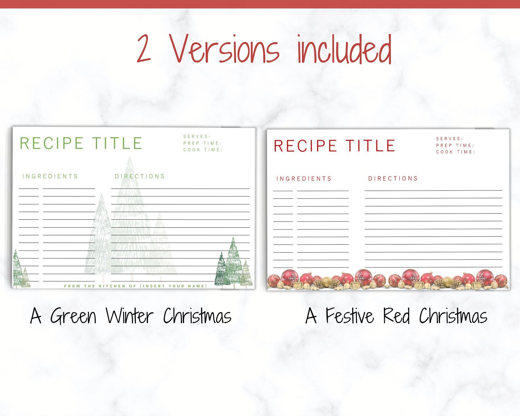 Editable Christmas Recipe Card Template Printable Green