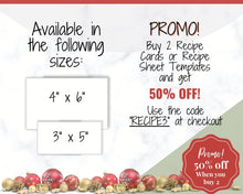 Load image into Gallery viewer, CHRISTMAS Recipe Card template, EDITABLE Recipe Template, Recipe Cards Printable, 4x6, Insert, Minimal, Sheet, Recipe Box, Xmas, Book | Green
