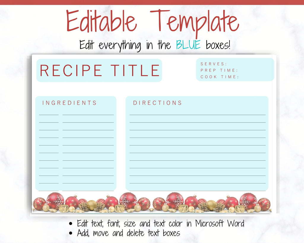 Editable Christmas Recipe Card template Printable editable-christmas-recipe-card-template-printable