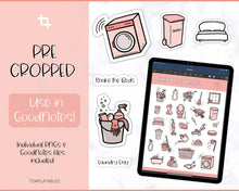Load image into Gallery viewer, CLEANING Digital Stickers, GoodNotes Stickers, Pre cropped PNG, Chore Sticker Pack, Notability, Spring, Functional iPad Planning Journal
