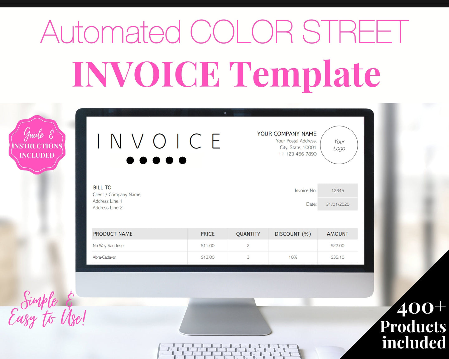 COLOR STREET Invoice Template. EDITABLE Custom Receipt Template, Printable Customer Sales Order Invoice, Receipt Business Spreadsheet | Microsoft Excel